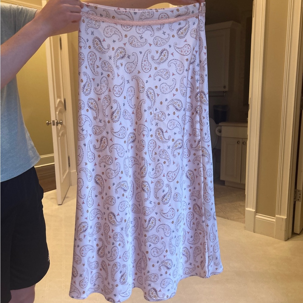 zara midi pink paisley print silk skirt